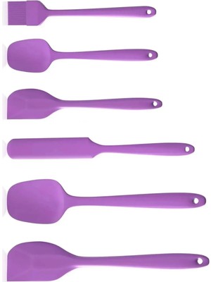 Mikasso 6 Lı Silikon Fırça Spatula Servis Takımı Yanmaz Yapışmaz Fırçası Kaşık Bıçak Spatula Seti - Mor Sili