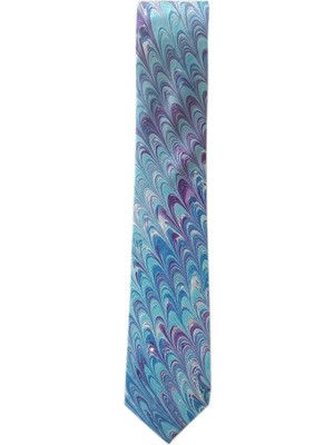 ElifEbru Exclusive Handicrafts Ebru Sanatı El Yapımı Turkuaz Mürdüm Mavi Ipek Kravat Ikr 153
