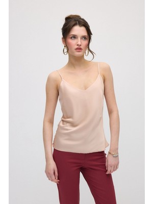 Gusto Ip Askılı Saten Atlet - Pudra