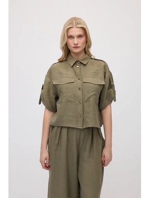 Gusto Kolu Apoletli Tencel Gömlek - Haki