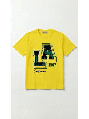Unisex Basic La Dijital Baskılı Tişört Sarı / L