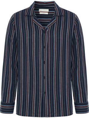 Çizgili Regular Fıt Resort Yaka Uzun Kollu Gömlek