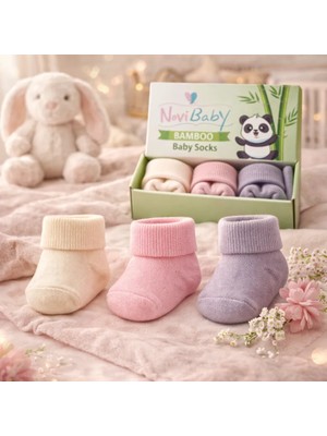 Novibaby 3'lü Bambu Yenidoğan Bebek Çorap I Sweet I 0-6 Ay