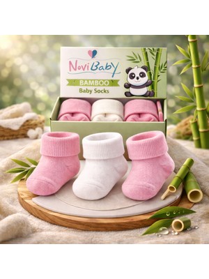Novibaby 3'Lü Bambu Yenidoğan Bebek Çorap Pinky