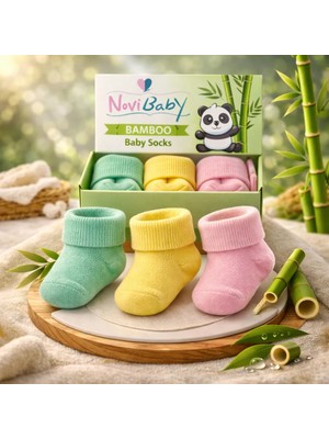 Novibaby 3'lü Bambu Yenidoğan Bebek Çorap I Bee I 0-6 Ay