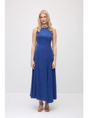 Gusto Kolsuz Uzun Lyocell Elbise - Lacivert