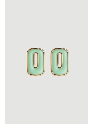 Gusto Dikdörtgen Gold Detaylı Küpe - Yeşil