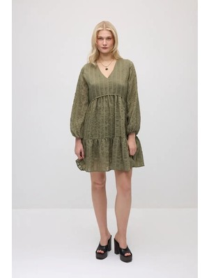 Gusto Rahat Kesim Lyocell Elbise - Haki