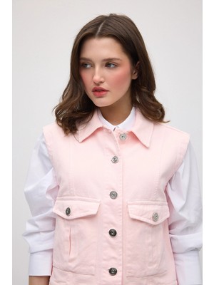 Gusto Cepli Denim Yelek - Pembe