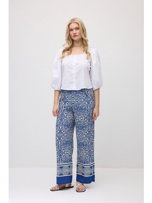 Gusto Desenli Viskon  Bol Paça Pantolon - Lacivert