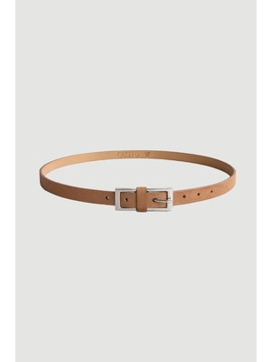 Gusto Gümüş Tokalı Suni Süet Kemer - Kahverengi