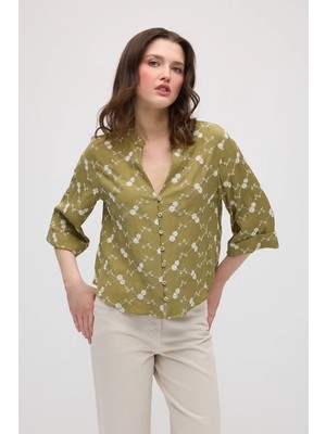 Gusto Nakışlı Kısa Gömlek - Haki