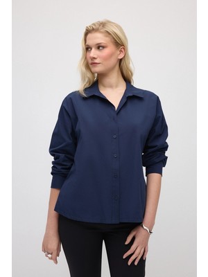 Gusto Rahat Kesim Koton Gömlek - Lacivert
