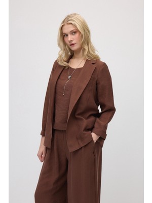 Gusto Rahat Kesim Tencel Ceket - Kahverengi