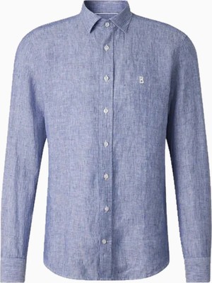 Bogner Timi Erkek %100 Keten Gömlek, Ince Çizgili Prime Fit Tasarım