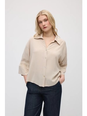Gusto Dantel Garnili Viskon Gömlek - Bej