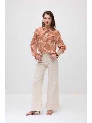 Gusto Bol Paça Denim Pantolon - Ekru