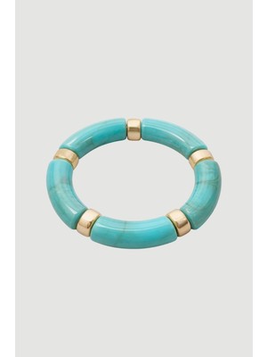 Gusto Gold Plaka Boncuk Lastikli Bileklik - Mavi