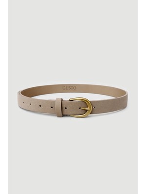 Gusto Oval Tokalı Suni Süet Kemer - Bej