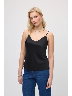 Gusto Ip Askılı Saten Atlet - Siyah