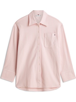Tommy Hilfiger Pıque Strıpe Rlx Shırt Kadın Pembe Uk Gömlek - WW0WW47878