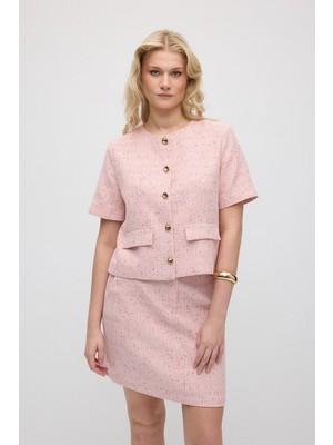 Gusto Kısa Kollu Koton Tüvit Ceket - Pembe