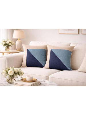 Faralya Life %70 Pamuk %30 Polyester Parçalı 2 Li Kırlent Kılıfı 45X45 cm –  Dekoratif Koltuk Yastık Kılıfı Modern Salon Dekoru