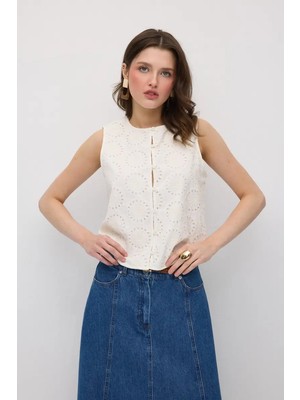 Gusto Brode Pamuk Yelek - Beyaz