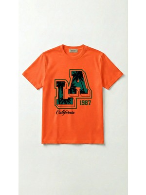 Unisex Basic La Dijital Baskılı Tişört Turuncu / L