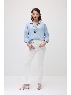 Gusto Flare Denim Pantolon - Beyaz