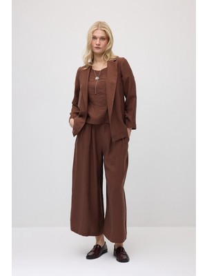 Gusto Bol Paça Tencel Pantolon - Kahverengi