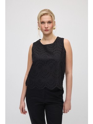 Gusto Brode Pamuk Atlet Bluz - Siyah