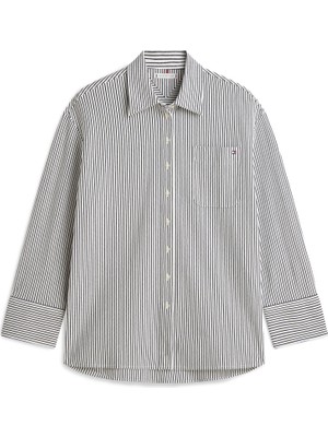 Tommy Hilfiger Pıque Strıpe Rlx Shırt Kadın Beyaz Uk Gömlek - WW0WW47878