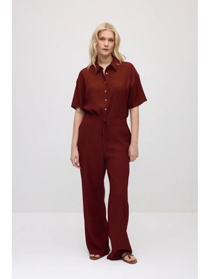 Gusto Bol Paça Krinkıl Pantolon - Bordo