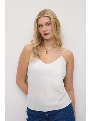 Gusto Ip Askılı Saten Atlet - Beyaz