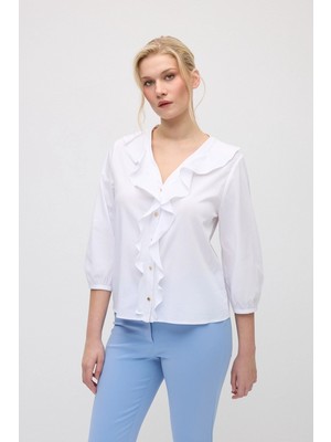 Gusto Volanlı Pamuk Gömlek - Beyaz