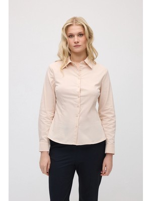 Gusto Pamuk Likra Manşeti Nakış Detaylı Gömlek - Bej