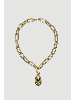 Gusto Büyük Halkalı Minimal Figürlü Kolye - Gold