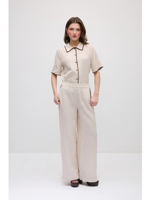 Gusto Cepleri Nakışlı Müslin Pantolon - Bej