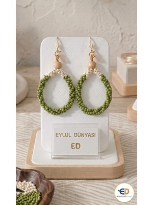 Eylül Dünyası El Yapımı -Yeşil- Kum Boncuklu Halka Küpe (8 Cm)