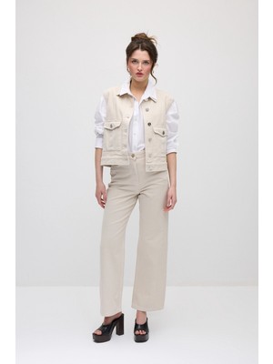 Gusto 5 Cepli Boru Paça Denim Pantolon - Bej