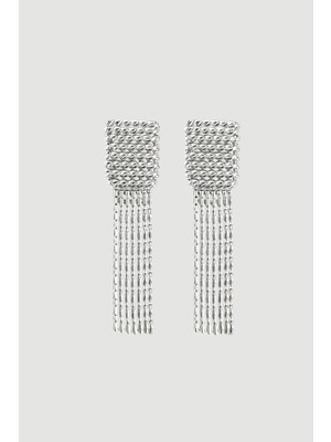 Gusto Örgü Detaylı Sallantılı Küpe - Gümüş