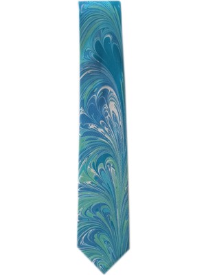 ElifEbru Exclusive Handicrafts Ebru Sanatı El Yapımı Turkuaz Mavi Beyaz Ipek Kravat Ikr 149