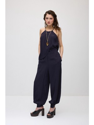 Gusto Beli Lastikli Şalvar Pantolon - Lacivert
