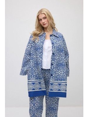 Gusto Rahat Kesim Desenli Viskon Kaftan - Lacivert