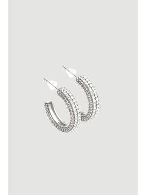 Gusto Taşlı Halka Küpe - Gümüş