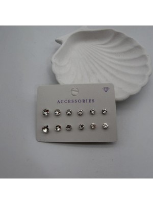 Mare Accessories Beyaz Zirkon Taşlı Çoklu Küpe Seti
