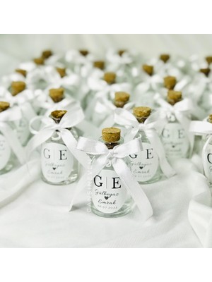 Hediyelik Kolonya Etiketli Mantar Tıpalı Cam Şişe 25CC Fiyonk Nikah / Söz / Nişan 30 Adet