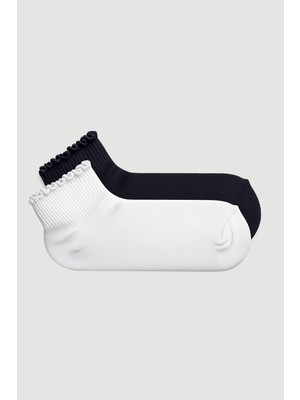 Gusto Fırfır Detaylı 2li Bambu Çorap - Siyah Ekru