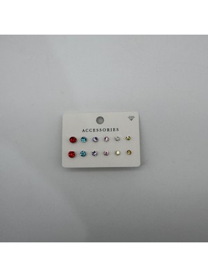 Mare Accessories Renkli Zirkon Taşlı Çoklu Küpe Seti